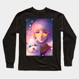 Kawai Anime Dog Lover Illustration - Best gift for dog owner and dog lovers Long Sleeve T-Shirt